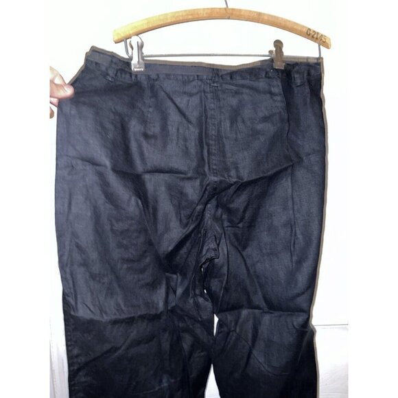 LINDEN HILL Womens Black Drawstring Pocket Crop Summer 100% Linen Pants Sz 16 - Picture 9 of 12
